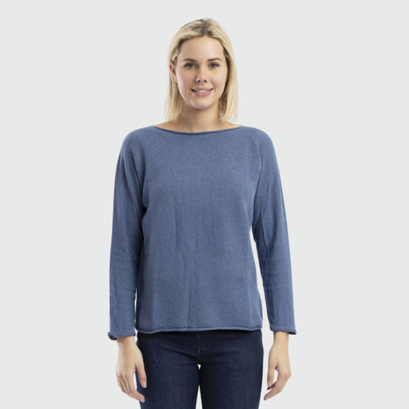 Knit Top Boat Neck Long Slv
