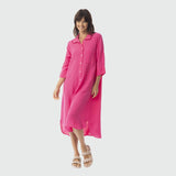 Linen Solid Dress Shirt Midi Collar