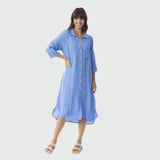 Linen Solid Dress Shirt Midi Collar