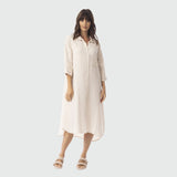 Linen Solid Dress Shirt Midi Collar