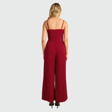 Red Gold Chain Pleated Front Jumpsuit