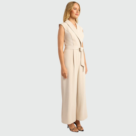 Cap Sleeves Curved Collar Jumpsuit