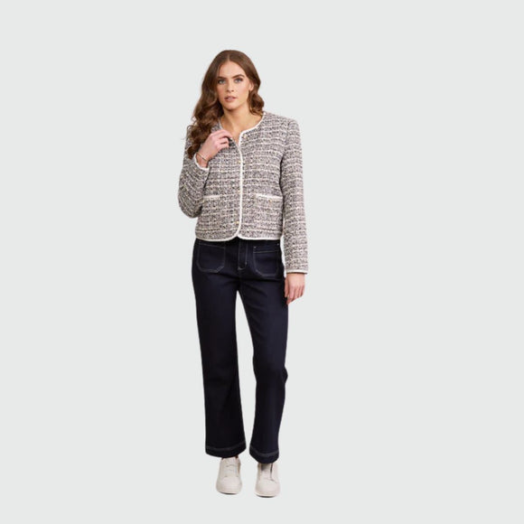 Collarless Short Jacket With Trim Detail