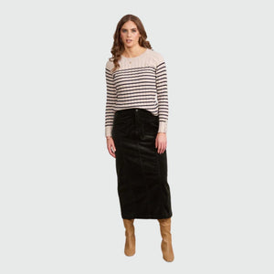 Mid Length Cord Skirt Front Panel Seams