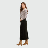 Mid Length Cord Skirt Front Panel Seams