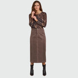 Mid Length Cord Skirt Front Panel Seams